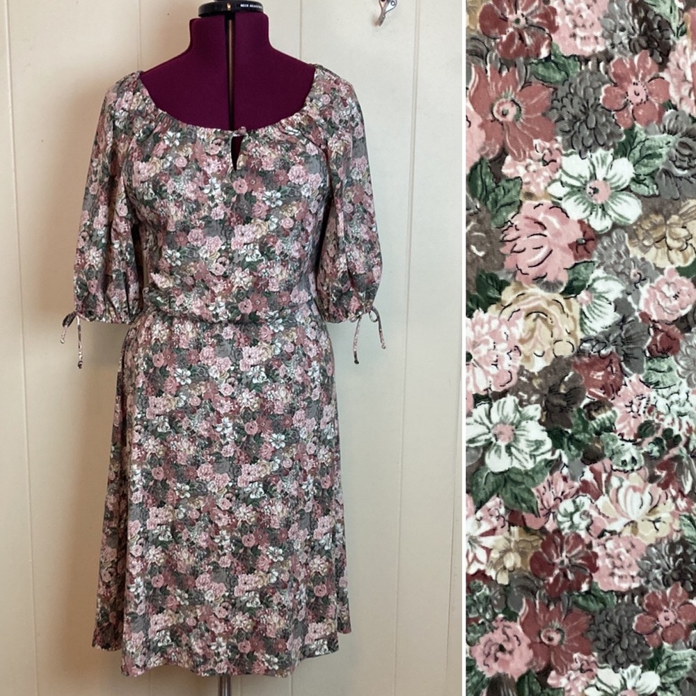Vintage 70s 80s Wide Neck Prairie Disco Dress Medium Boho Hippie Festival Floral